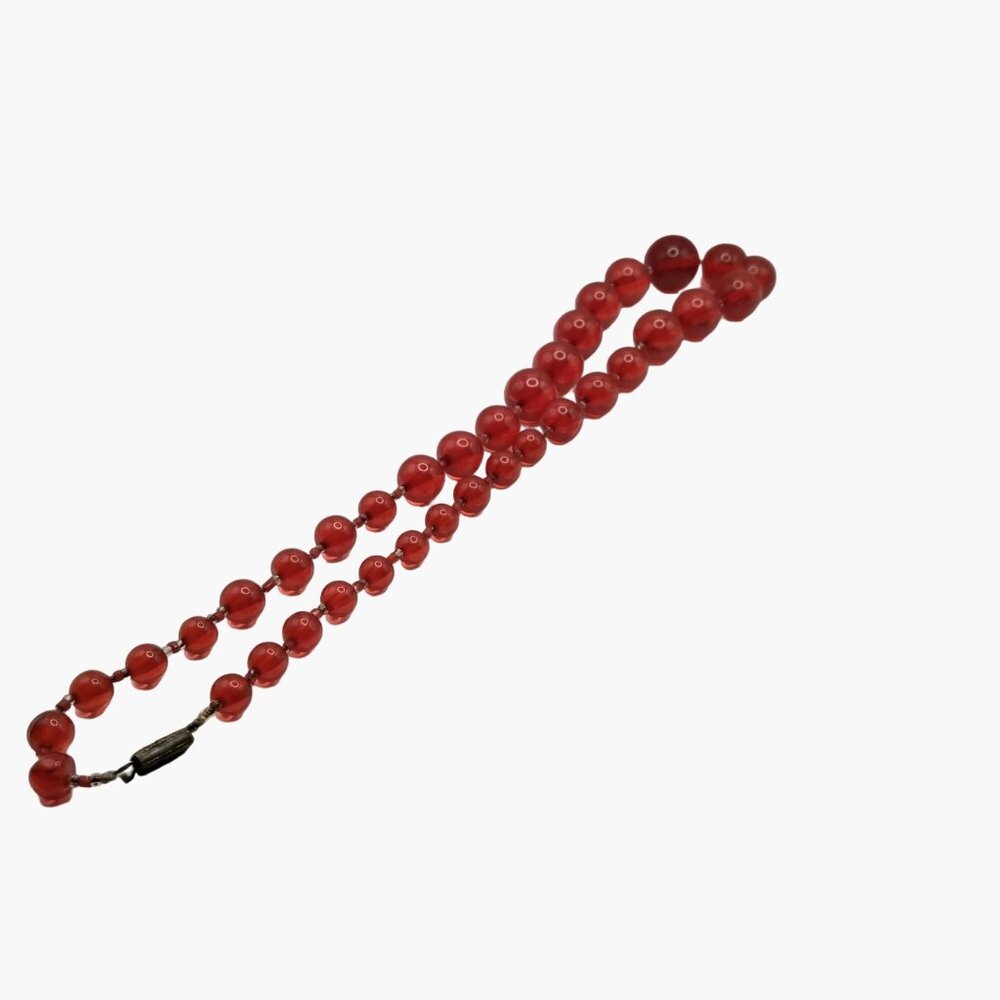 Acrylic Red Bead Necklace Handmade Vintage Womens Jewelry 22 Inch - Picture 6 of 6
